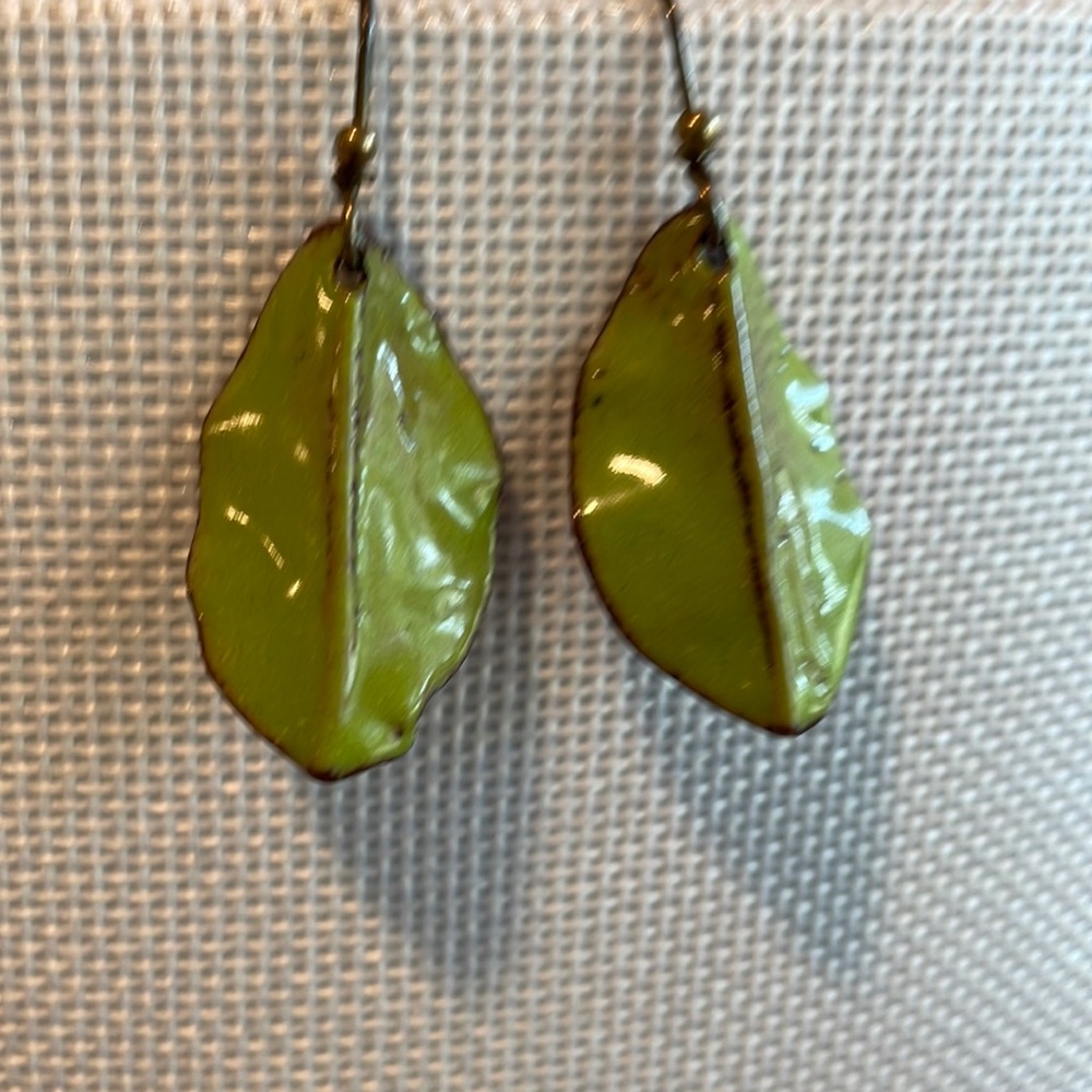 Enameled copper leaf earrings